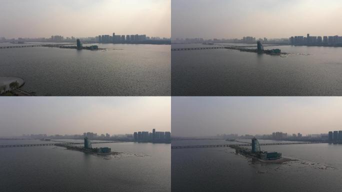 4K-原素材-临沂滨河景区北湖心岛航拍
