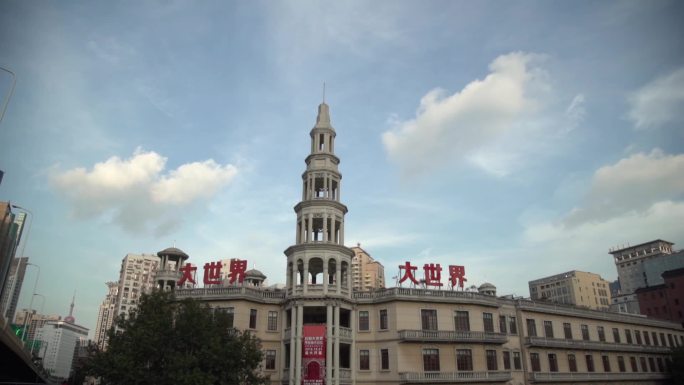 上海大世界黄色尖塔高清延时拍摄