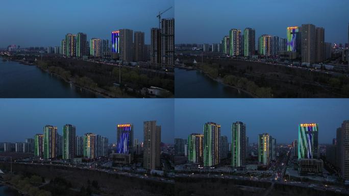 4K-原素材-临沂城市夜景航拍空境