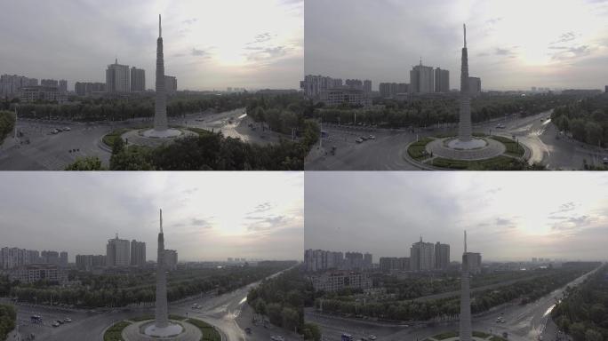 4K驻马店城市地标建筑天中广场航拍