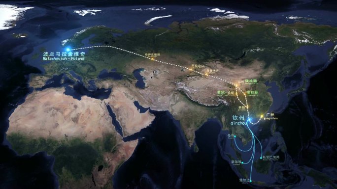 2020年中欧班列钦州地图铁路三维火车