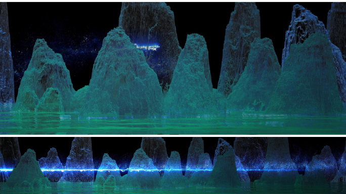 三维发光山水--流水--粒子穿梭动画