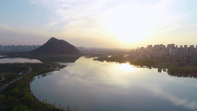 济南华山风景区夕阳风景