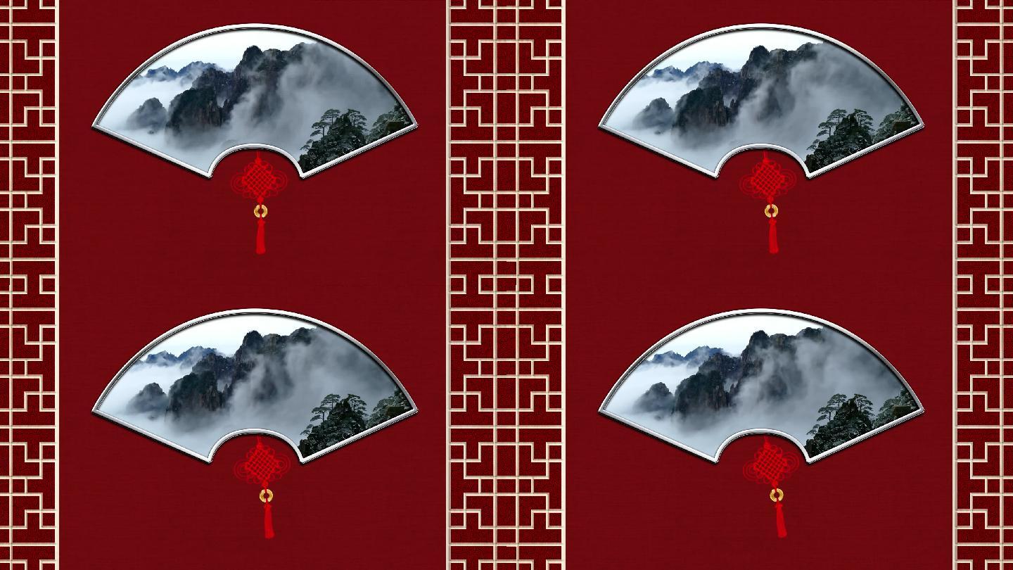 扇形中国结红墙边框
