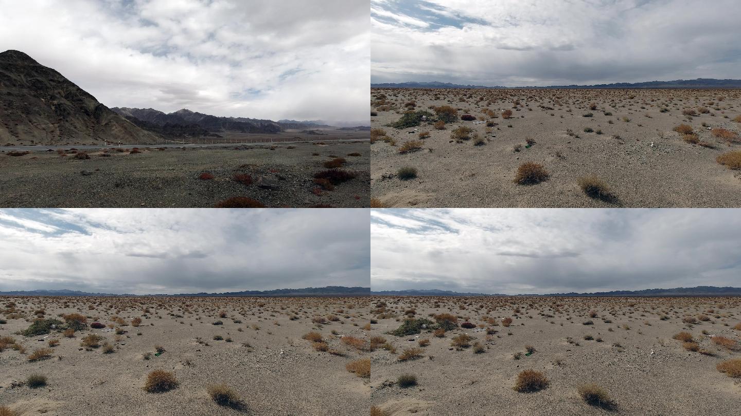 4K高清沙漠戈壁植被稀疏白云视频素材