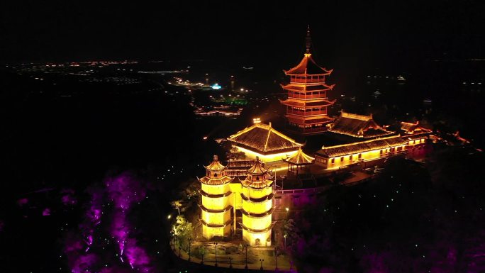 南通城市宣传狼山夜景高清航拍