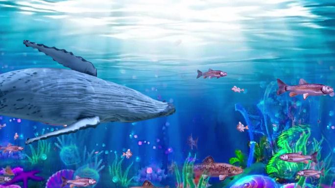 全息投影LED大屏海底世界鲸鱼水母