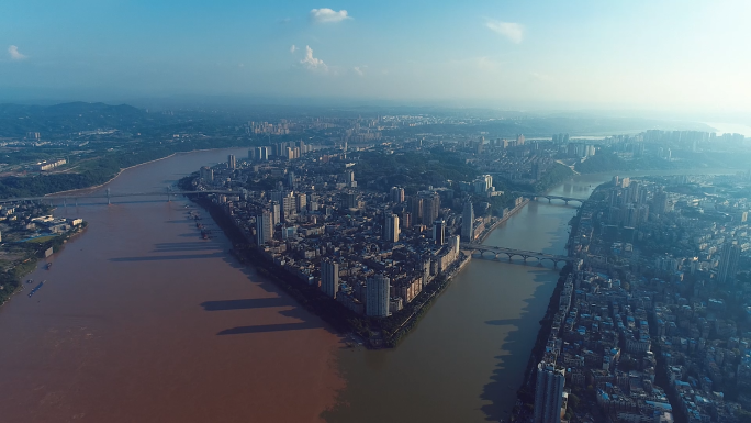 泸州长江沱江两江交汇管驿嘴城市大景