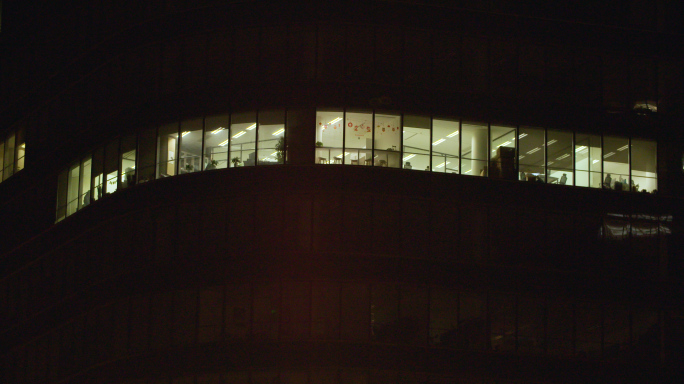 4K办公楼夜景-加班灯火