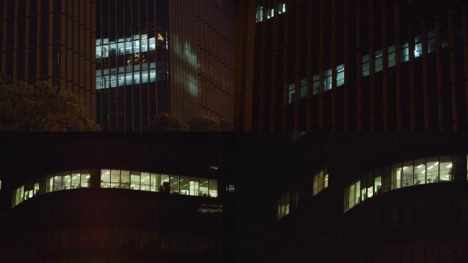 4K办公楼夜景-加班灯火