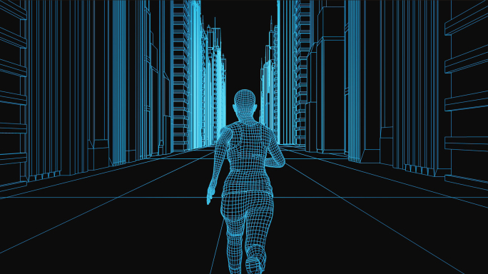 科技线条城市人物跑步