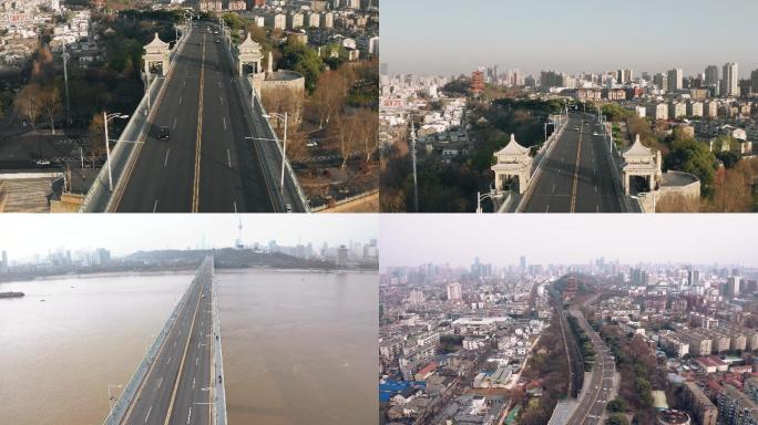 武汉长江大桥桥面桥头堡航拍+夜景4k