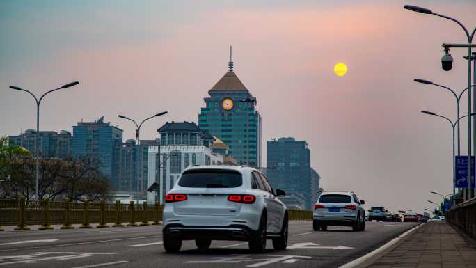 北京日落延时车流