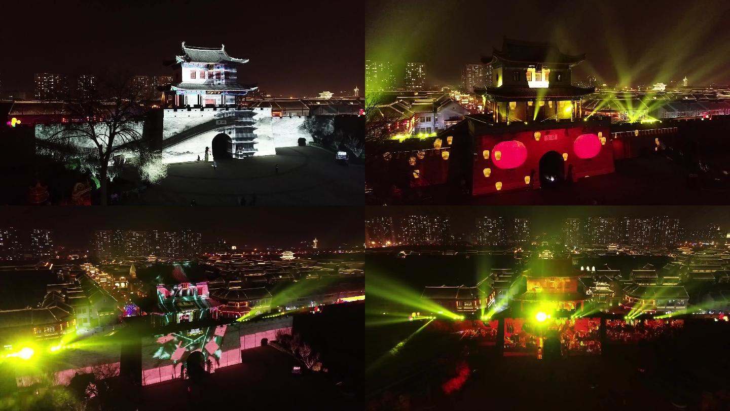 灯光秀即墨古城夜景航拍