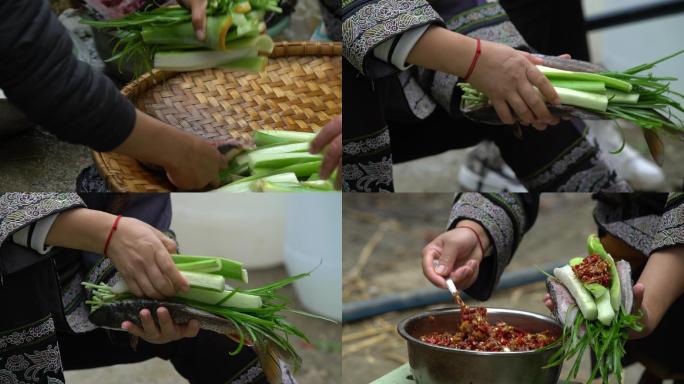 贵州水族过年做韭菜包鱼