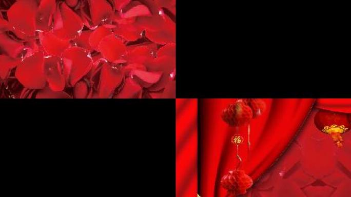 帘子婚礼红灯笼玫瑰双喜字通道素材