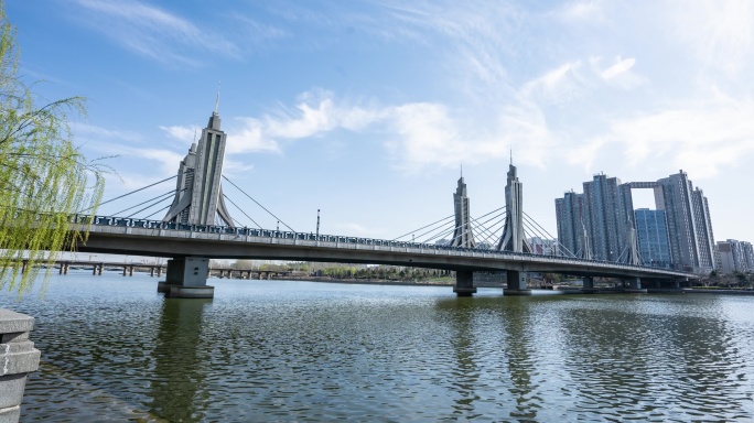 北京通州运河大桥玉带河桥延时风光
