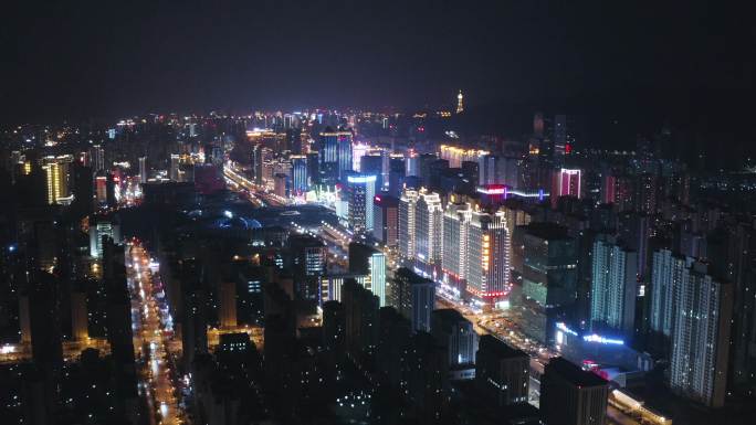 青海省西宁市海湖新区通海桥城市夜景航拍