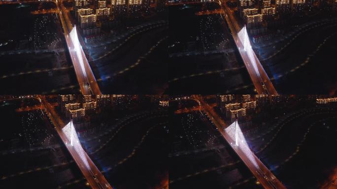 青海省西宁市海湖新区通海桥城市夜景航拍
