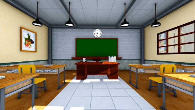 教室讲台黑板时钟舞台背景