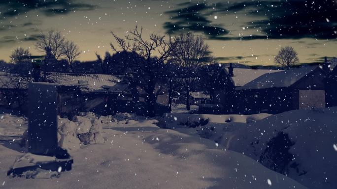 贫穷落后的村庄晚上下雪（可以加字)