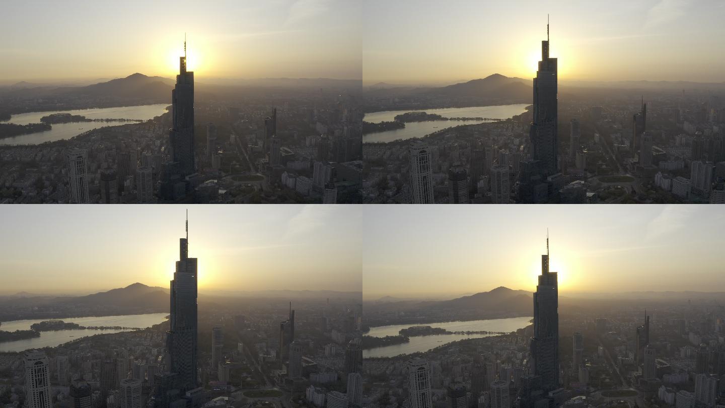 4K-HLG原素材-南京紫峰大厦日出航拍