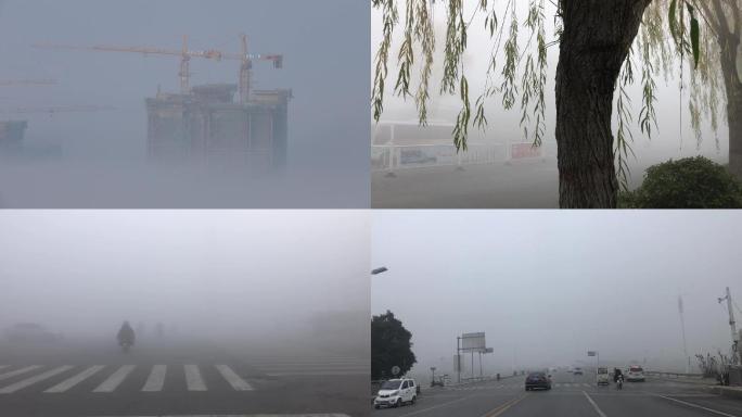大雾中的城市和交通