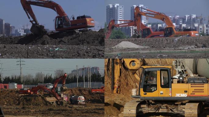 挖掘机破土动工建筑工地挖土机