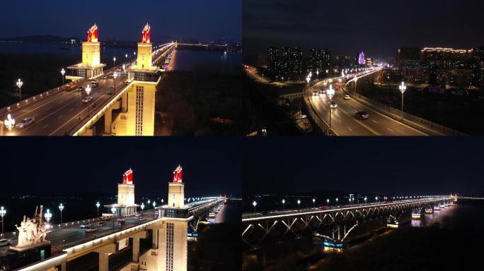 4K超清长江大桥延时夜景和航拍夜景集锦