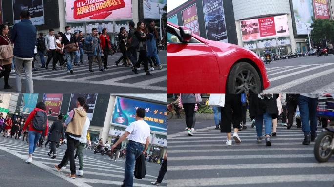 街头人流脚步延时空镜头新街口上班