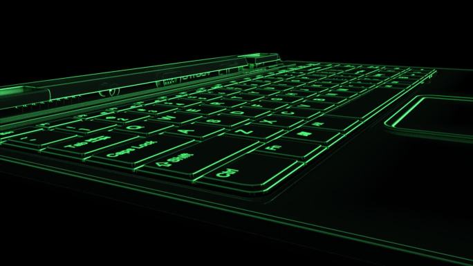 科技绿色荧光笔记本键盘三维展示