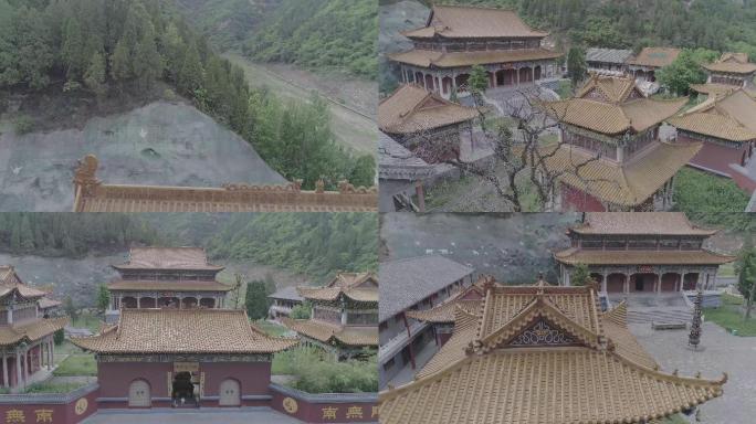 4K航拍山里的寺庙灰度