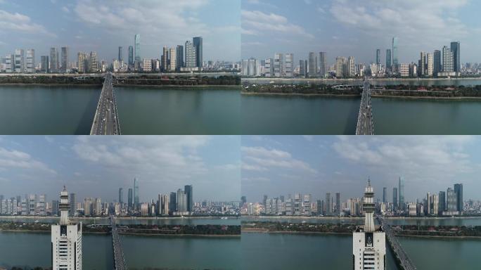4K航拍长沙湘江橘子洲大桥