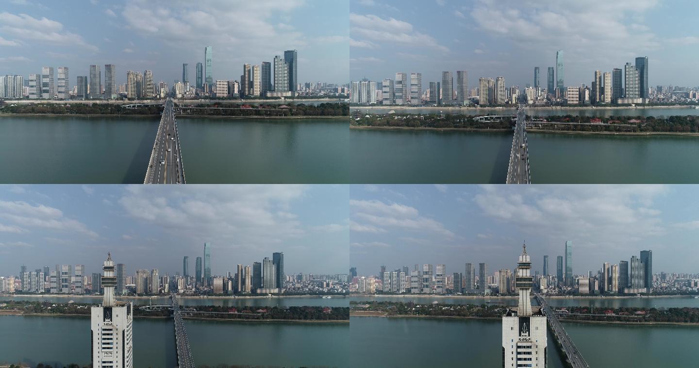 4K航拍长沙湘江橘子洲大桥