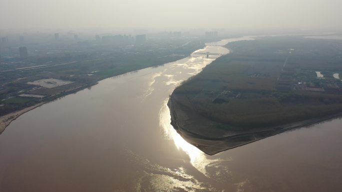 山东济南航拍黄河河道