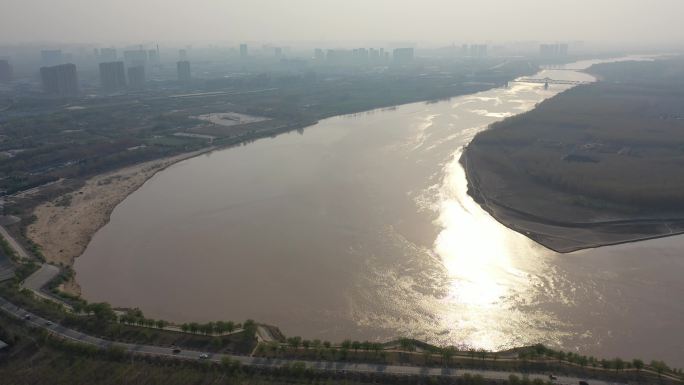 山东济南航拍黄河河道