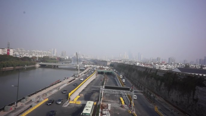 南京城西干道航拍道路建设基建工地