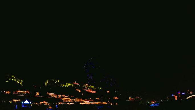 航拍兰州白塔山中山桥夜景无人机矩阵