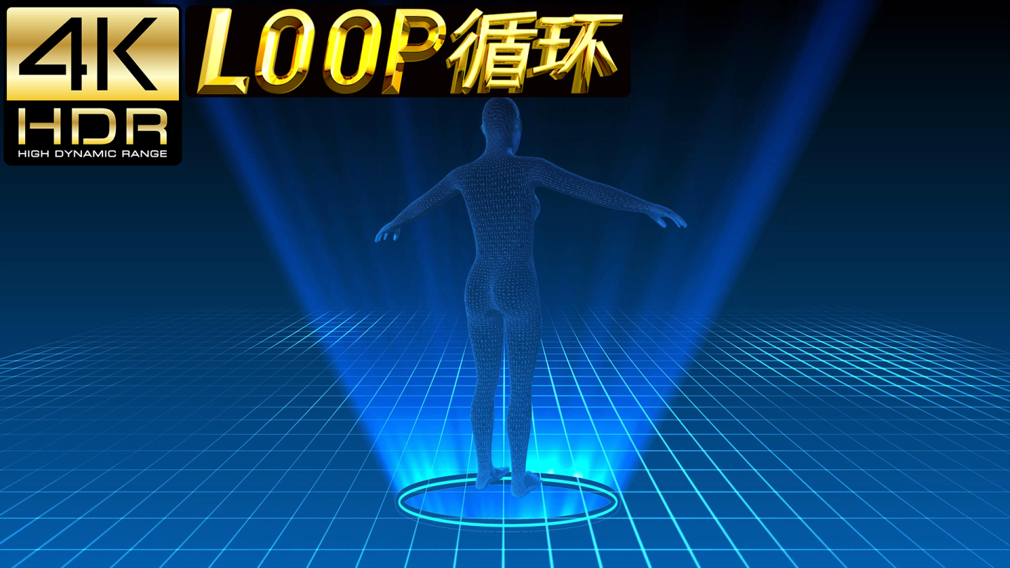 AE工程3D人体循环线框渲染蓝背景