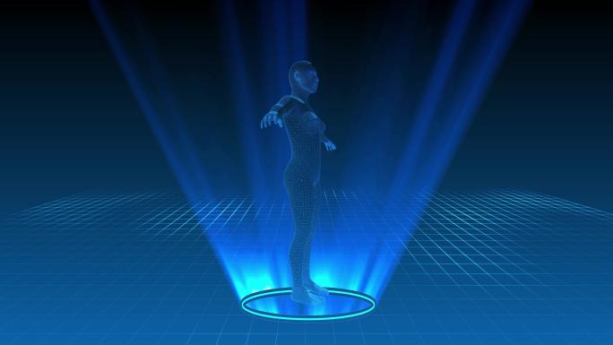 AE工程3D人体循环线框渲染蓝背景