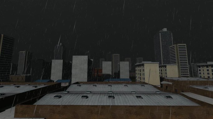 城市老城区夜晚下雨打雷打闪