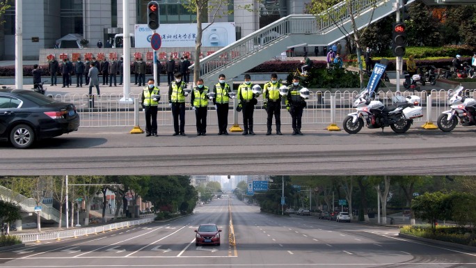 哀悼日武汉疫情哀悼降半旗空城街道默哀