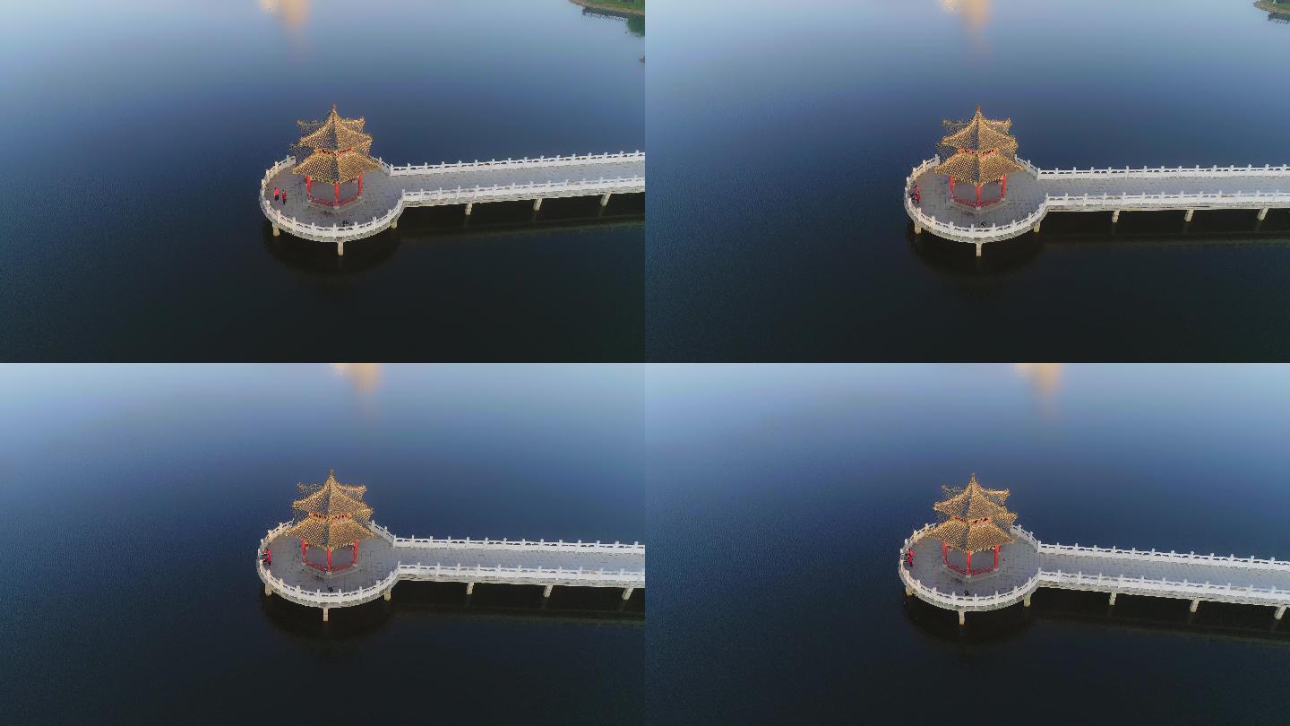 湖中小亭环绕航拍4K