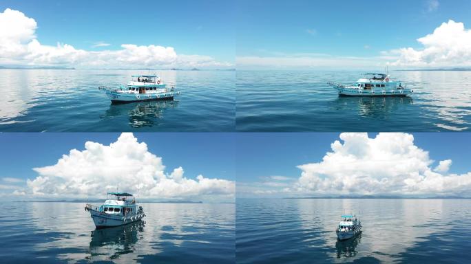 泰国甲米出海蓝天白云海钓船