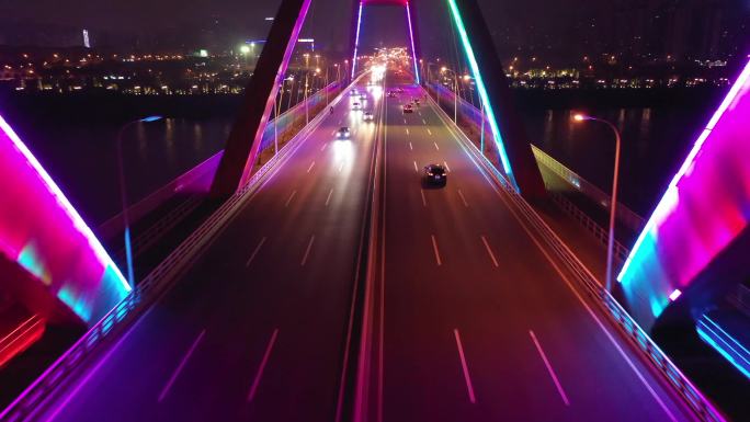 长沙福元路大桥夜景航拍