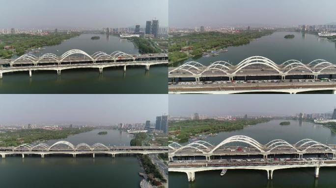 西安浐灞灞河广运大桥航拍