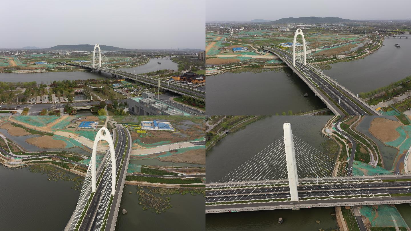 4K-原素材-南京六合区雄州大桥航拍