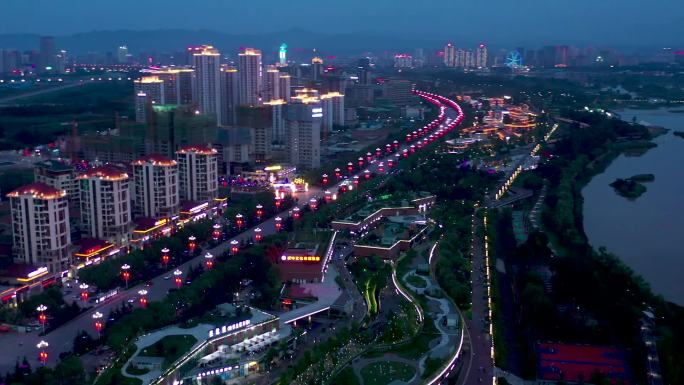 4K航拍陕西汉中城市夜景素材合集