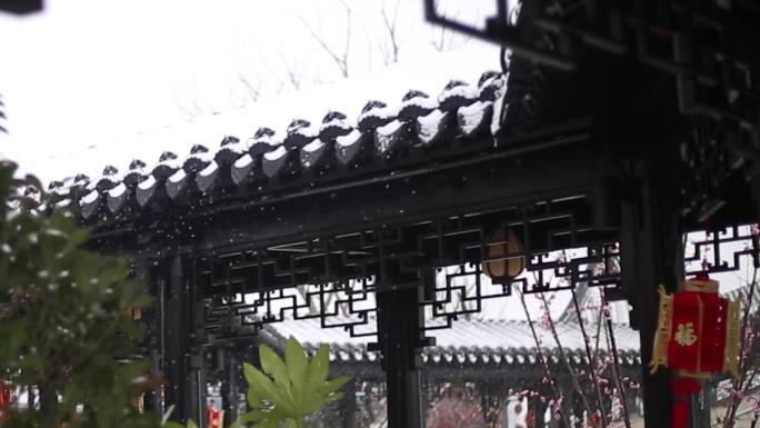 珠江合院别墅唯美古镇苏式园林雪景