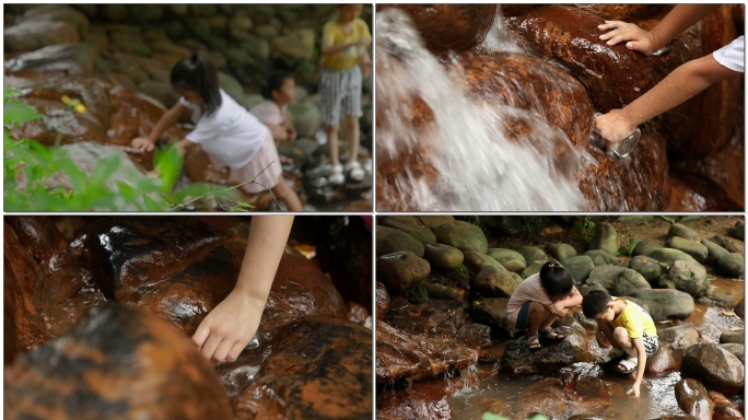 孩子们乡间溪水溪流取水